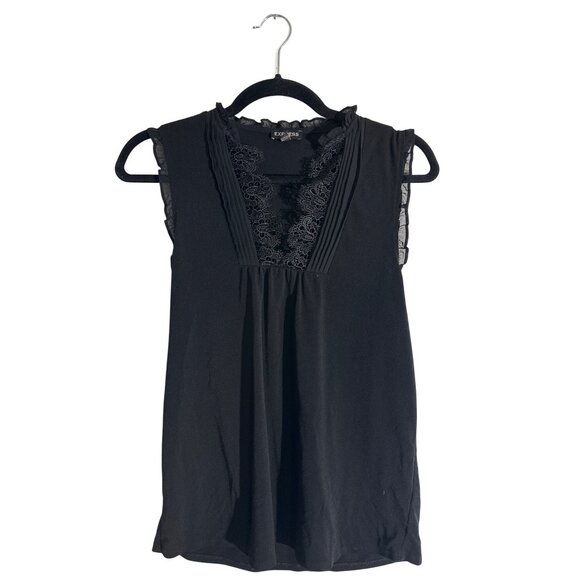Express XS Black Sleeveless Top Ruffle Trim Lace Detail - Picture 1 of 5